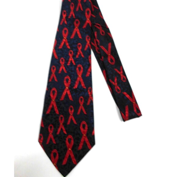 Tolstoy AIDS Awareness Red Ribbon Men's Necktie Tie - Picture 1 of 3